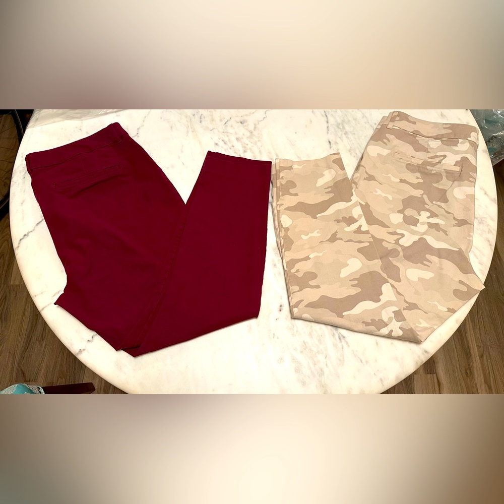 Old Navy Pixie Pants Bundle, 2x pairs, Sz 14, Tan Camo & Wine